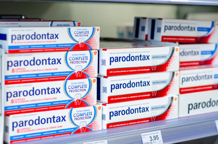 Soest, Germany - July 23, 2019: Parodontax Toothpaste for sale.のeditorial素材