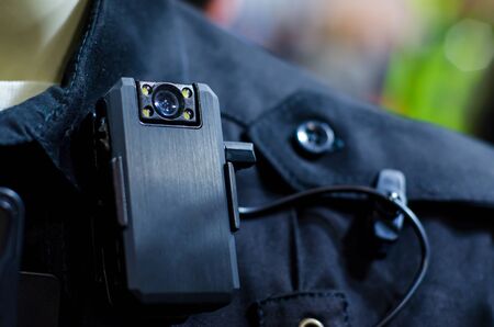 Close-up of police body camera