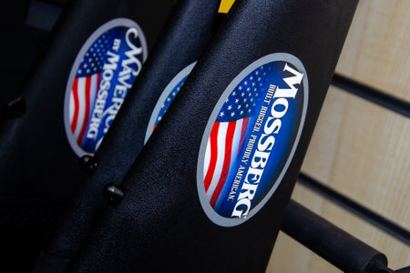 Kyiv, Ukraine - October 09, 2019: Sticker Mossberg on weaponのeditorial素材