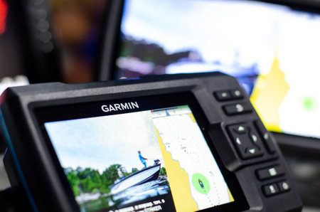 Kyiv, Ukraine - September 25, 2019: Garmin echo sounder.