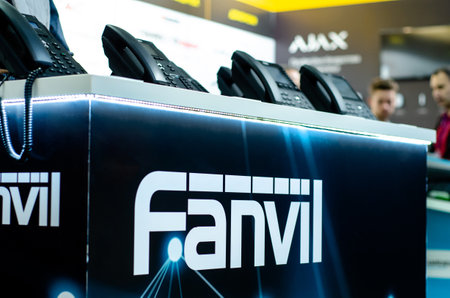 Kyiv, Ukraine - September 28, 2019: Fanvil Exposition Stand at the exhibition.