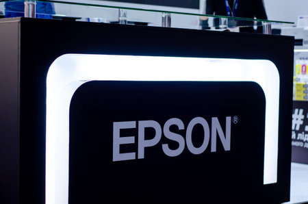 Kyiv, Ukraine - September 28, 2019: Epson Exposition Stand at the exhibition.