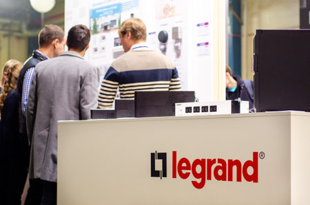 Kyiv, Ukraine - September 28, 2019: Legrand Exposition Stand at the exhibition.のeditorial素材