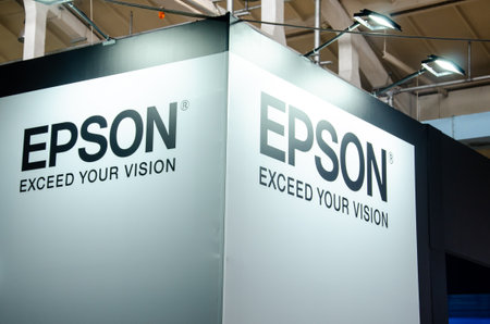 Kyiv, Ukraine - September 28, 2019: Epson Exposition Stand at the exhibition.