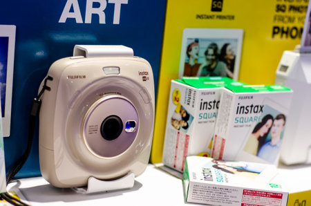 Kyiv, Ukraine - September 28, 2019: Fujifilm Instax Exposition Stand at the exhibition.のeditorial素材