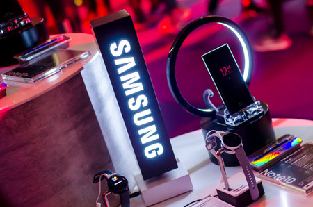 Kyiv, Ukraine - September 28, 2019: Samsung exhibition stand.のeditorial素材