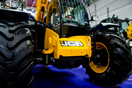 Kyiv, Ukraine - February 18, 2020: JCB heavy machinery at the exhibition