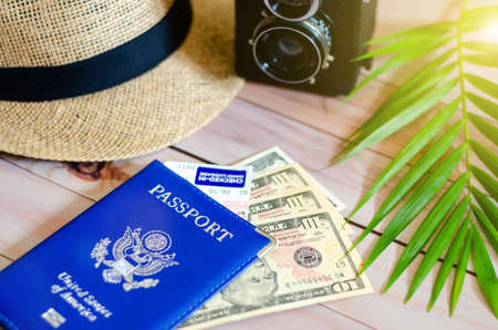 Trip vacation accessories for travel, tourism concept.の写真素材