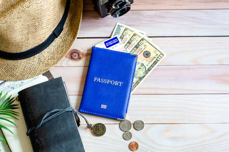 Trip vacation accessories for travel, tourism concept.の写真素材