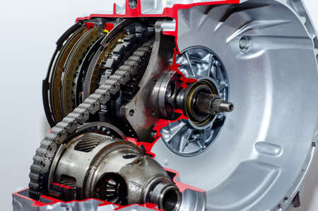 Close-up of automatic transmission cross section.