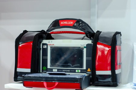 Kyiv, Ukraine - October 08, 2020: SCHILLER emergency monitor and defibrillator with touchscreen DEFIGARD Touch 7のeditorial素材