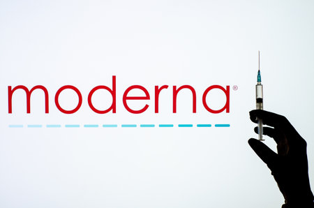 Kyiv, Ukraine - December 01, 2020: Moderna Covid-19 vaccine concept.のeditorial素材