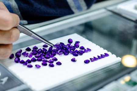 Faceted amethyst gemstone for sale in the jewelry store.