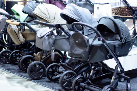 Kyiv, Ukraine - March 10, 2021: BAIR baby pushchairs for sale in the store