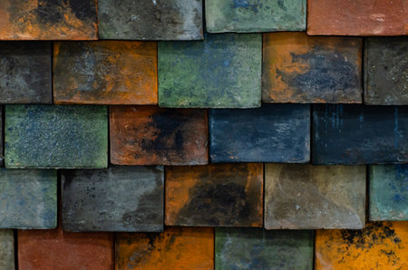 Close-up of old roof tilesの写真素材