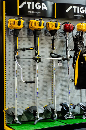 Kyiv, Ukraine - May 18, 2021: STIGA garden equipmentのeditorial素材