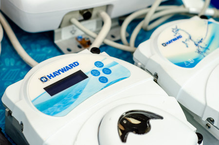Kyiv, Ukraine - May 18, 2021: Hayward pool equipment