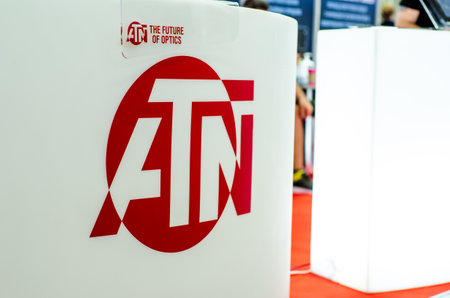 Kyiv, Ukraine - Jun 16, 2021: ATN Corporation exhibition stand designのeditorial素材