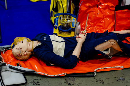 Kyiv, Ukraine - Jun 16, 2021: Laerdal Manikins. Laerdal is a global company that develops products and programs for healthcare providers to help improve patient outcomes and survival.のeditorial素材