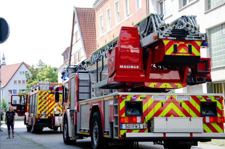 Soest, Germany - August 11, 2021: Fire department service truck (Feuerwehr).のeditorial素材