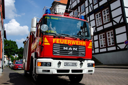 Soest, Germany - August 11, 2021: Fire department service truck (Feuerwehr).のeditorial素材