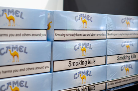 Kyiv, Ukraine - August 06, 2021: Box of CAMEL cigarettes