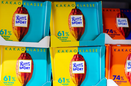 Soest, Germany - August 20, 2021: Ritter Sport Kakao Klasse on the shelf