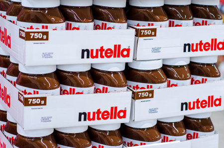 Soest, Germany - August 20, 2021: Nutella Hazelnut Spread for saleのeditorial素材