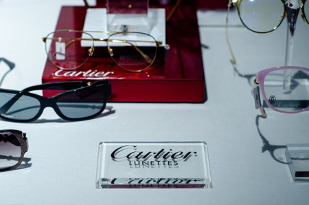 Bad Sassendorf, Germany - August 22, 2021: Cartier glasses in the shop window.のeditorial素材