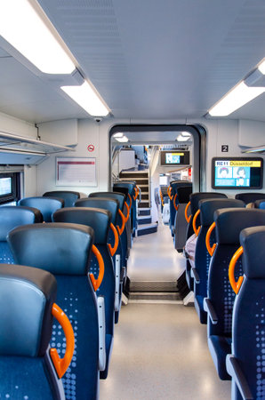 Lippstadt, Germany - August 23, 2021: Rhein Ruhr Express (RRX) Siemens train interior.