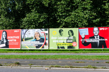 Hamburg, Germany - September 09, 2021: Election campaign posters of German political partiesのeditorial素材