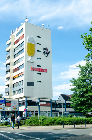 Hamm, Germany - August 24, 2021: Isenbeck brewery advertising on the buildingのeditorial素材