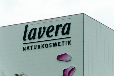Barsinghausen, Germany - August 28, 2021: Lavera Naturkosmetik on the buildingのeditorial素材
