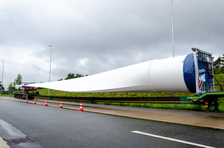 Soltau, Germany - August 28, 2021: Wind turbine blade transportation on truckのeditorial素材