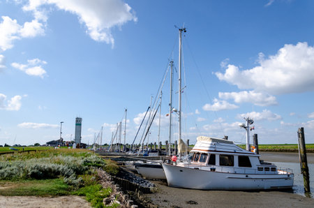Landscape of SÃ¼derhafen harbor at Nordstrandのeditorial素材