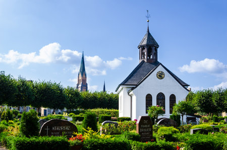 Schleswig, Germany - September 01, 2021: Chapel Cemetery Holm in the center of the historic fishing village Holm in Schleswig, Germanyのeditorial素材