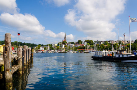 View of the harbor and city of Flensburg, east shore.のeditorial素材