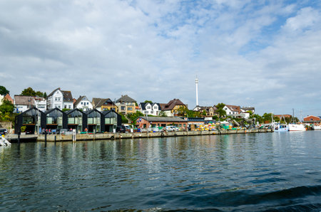 Kappeln, Germany - September 07, 2021: View of the harbor and city of Kappeln