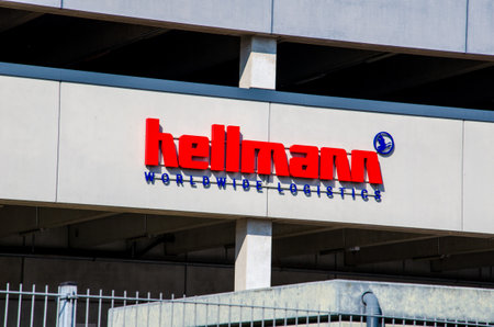 Hamburg, Germany - September 09, 2021: Hellmann Worldwide Logistics logo on the buildingのeditorial素材