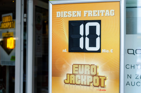 Soest, Germany - September 11, 2021: EuroJackpot signboard