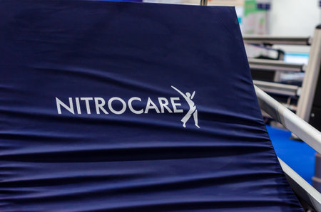 Kyiv, Ukraine - October 06, 2021: NITROCARE logo on the hospital bedのeditorial素材