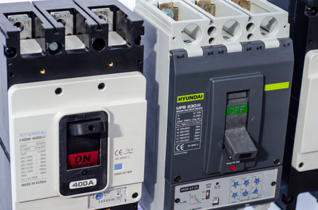 Kyiv, Ukraine - October 20, 2021: HYUNDAI circuit breaker in distribution board