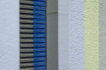 Close-up of external wall insulation systems and facade cladding.の写真素材