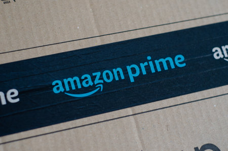 Soest, Germany - March 12, 2021: Amazon Prime cardboard box.のeditorial素材