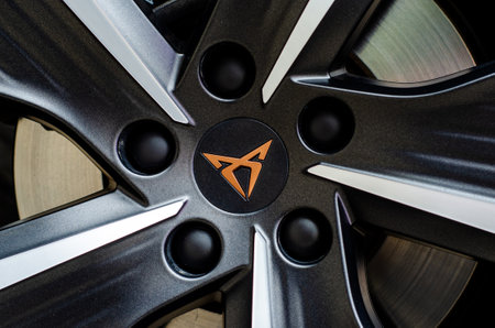 Soest, Germany - April 03, 2022: Cupra logo on the alloy wheel