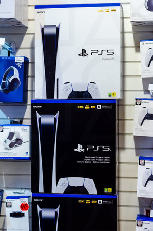 Soest, Germany - June 07, 2022: The PlayStation 5 (PS5) console for sale in the supermarket.のeditorial素材