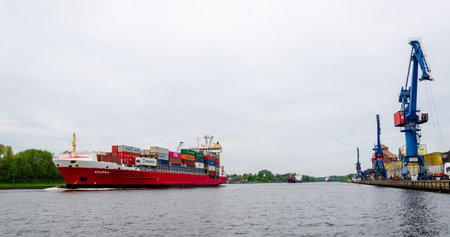Rendsburg, Germany - May 11, 2022: The Kiel Canal (German: Nord-Ostsee-Kanal) freshwater canal in the German state of Schleswig-Holstein.のeditorial素材
