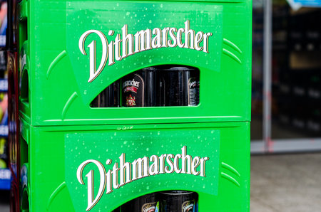 Schleswig, Germany - May 11, 2022: Dithmarscher beer in the beer cratesのeditorial素材