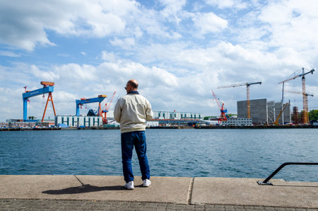Kiel, Germany - May 11, 2022: View of the Port of Kiel, it occupies the inner part of the Baltic Sea inlet Kieler FÃ¶rdeのeditorial素材