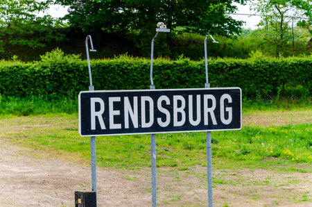 Rendsburg city sign near Rendsburg transporter bridgeの写真素材